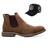 Kit Bota Botina Chelsea Texas Gold em Couro Camurça Taupe Masculina com Boné Trucker Aba Curva