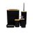 Kit De Banheiro 6 Peças Design Moderno Plástico C/ Bambu Lixeira Saboneteira Suporte Escova de Dentes