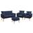 Kit Poltrona Namoradeira e 2 Poltronas Decorativas Almofadadas Beta Puff Lunar Sued Azul Marinho Ara