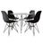 Mesa de Jantar Eames Eiffel de Ferro Preto Tampo Redondo Vidro 110cm com 4 Cadeiras Pretas