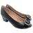 Peep Toe Couro Usaflex Salto Bloco Enfeite Metal - Preto