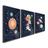 Quadro Decorativo Infantil Aventura Espacial com 3 Telas Cm de Parede para Escola Maternidade Brinqu Preto