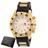 Relógio Aprova de Água Masculino Grande Dourado Original Pulseira Silicone Preta + Carteira 