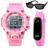 Relogio prova dagua digital infantil rosa led + oculos sol criança alarme silicone ajustavel menina