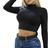 Top de Academia Térmico Cropped Feminino Moda Fitness Outono Inverno Manga Longa Gola Alta