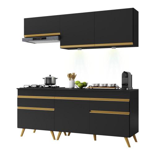 Armário de Cozinha Completo 360x202Cm 6 Peças mdp Preto menu em