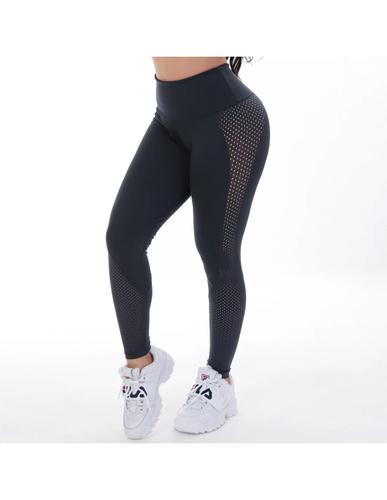 Calça legging fitness bicolor com tela nas laterais preta com rosa romance  - MTX