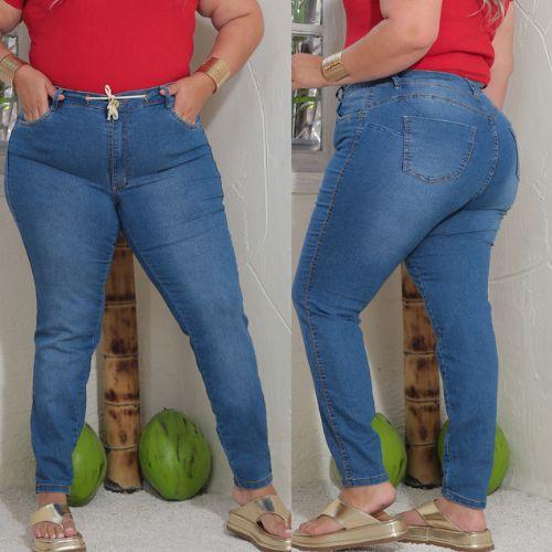 Calça Flare Jeans Feminina Plus Size Escura com puidos cintura
