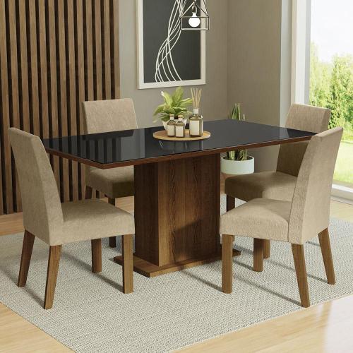 Conjunto Sala de Jantar Mesa Aracaju 90cm Tampo Redondo Vidro/MDF com 4  Cadeiras 03 com Puxador Madenova Móveis - Tudo De Móveis - Compre Direto  das Fábricas