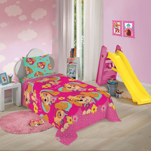 Kit Cobre Leito Infantil Solteiro Menina Estampado Coruja + Cortina + Jogo  De Cama