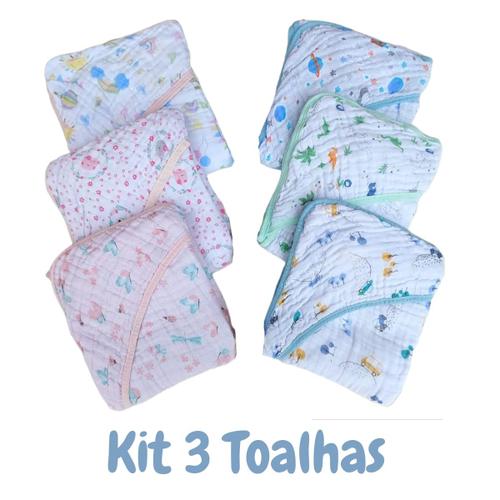 Kit 3 Toalhas de Banho Bebê Papi Dupla Camada