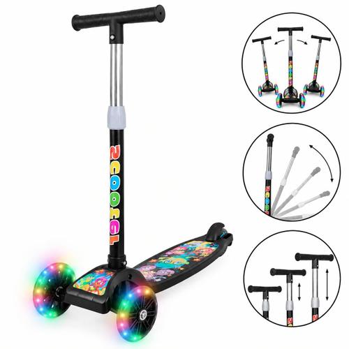 Patinete infantil 3 rodas com luzes led dobrável e ajustável menino menina
