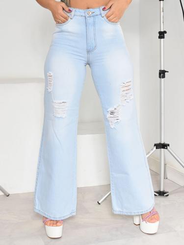 Calça Jeans Wide Leg Com Elastano - Loony - Calça Jeans Feminina