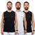 03 Camiseta Regata Masculina Cavada Canelada Camisa de Academia Treino Tecido Com Elastano Fresco Sol Preto, Branco