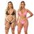 2 Conjunto Lingerie Sexy Fio Dental Cinta Liga E Perneira Preto, Rosa