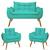 2 Poltronas Opala Suede + Namoradeira  V8 Decor Azul-turquesa