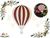 5 Balões de Ar Quente em MDF de 26 cm - Enfeite Retrô para Festas. VERMELHO