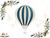 5 Balões de Ar Quente em MDF de 26 cm - Enfeite Retrô para Festas. AZUL