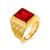 Anel Masculino Homem Banhado Ouro 18k Pedra Vermelha Granada Vermelho