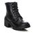 Ankle Boot Coturno Couro Bota Feminina Salto Médio Tratorado Cano Curto Amarração Zíper Lateral Casual Preto