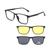 Armação De Óculos Masculino + 2 Clip On Óculos De Sol Troca Lentes 3 Em 1 Proteção UV Polarizado 3512 55, 17, 148
