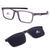 Armação para Óculos de Grau Masculino Retangular Clip On 2 Em 1 Cinza