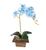 Arranjo de Orquídea de Silicone Com Vaso de Madeira Azul