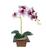 Arranjo de Orquídea de Silicone Com Vaso de Madeira Marsala pintada
