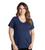 Baby Look Plus Size Gola V Básica Lisa Camiseta Feminina Azul marinho