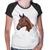 Baby Look Raglan Cavalo Arte Mosaico - Foca na Moda Branco, Preto