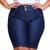Bermuda Feminina Jeans Plus Size Ciclista Com Lycra Cos Alto Azul, Escuro