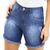 Bermuda Jeans Feminina Barra Desfiada Cós Alto Bolsos Verão Azul