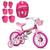 Bicicleta Aro 12 Infantil Nathor 2 A 5 Anos + Kit Proteção Infantil Rad7 Flower