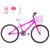 Bicicleta Aro 24 Feminina Alumínio Colorido Garrafinha Fon Fon Retrovisor Freios V-Brake Pink, Rosa