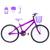 Bicicleta Aro 24 Feminina Alumínio Colorido Garrafinha Fon Fon Retrovisor Freios V-Brake Violeta, Lilás