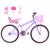 Bicicleta Feminina Aro 24 Alumínio Colorido Garrafinha Fon Fon Retrovisor + Cadeirinha de Boneca Lilás, Rosa