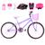 Bicicleta Feminina Aro 24 Alumínio Colorido + Kit Proteção Lilás, Rosa