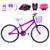 Bicicleta Feminina Aro 24 Alumínio Colorido + Kit Proteção Violeta, Lilás