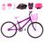 Bicicleta Feminina Aro 24 Alumínio Colorido + Kit Proteção Violeta, Rosa