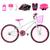 Bicicleta Feminina Aro 24 Alumínio Colorido + Kit Proteção Branco, Pink