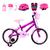 Bicicleta Infantil Feminina Aro 16 Roda Alumínio Colorido + Kit Proteção Violeta, Rosa