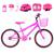 Bicicleta Infantil Feminina Aro 20 Alumínio Colorido + Kit Proteção + Cestinha + Roda Lateral Pink