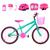Bicicleta Infantil Feminina Aro 20 Alumínio Colorido + Kit Proteção + Cestinha + Roda Lateral Verde água, Pink