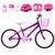 Bicicleta Infantil Feminina Aro 20 Alumínio Colorido + Kit Proteção + Cestinha + Roda Lateral Violeta, Rosa
