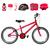 Bicicleta Infantil Masculina Aro 20 Aero + Kit Proteção Vermelho, Preto