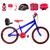 Bicicleta Infantil Masculina Aro 20 Alumínio Colorido + Kit Premium Azul, Vermelho