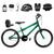 Bicicleta Infantil Masculina Aro 20 Alumínio Colorido + Kit Premium Verde escuro, Preto