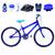 Bicicleta Masculina Aro 24 Alumínio Colorido + Kit Proteção Azul