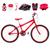 Bicicleta Masculina Aro 24 Alumínio Colorido + Kit Proteção Vermelho