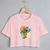 Blusa Blusinha Camiseta Cropped TShirt Feminina Algodão Tecido Premium Estampa Digital Boneco de Boné Rosa
